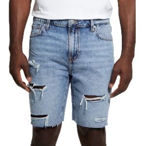 Guess Mens Eco Wyatt Regular Fit Mid Rise Distressed Demin Short W31